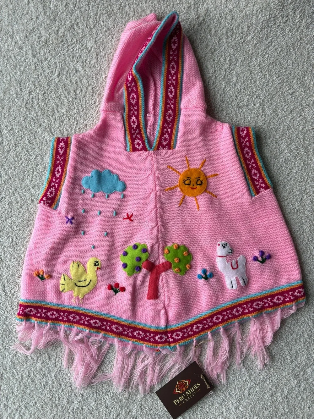 Peruvian Hand Embroidered Kids Hooded Poncho